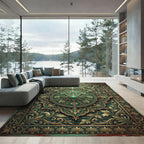 Emerald Green Ornate Medallion Rug