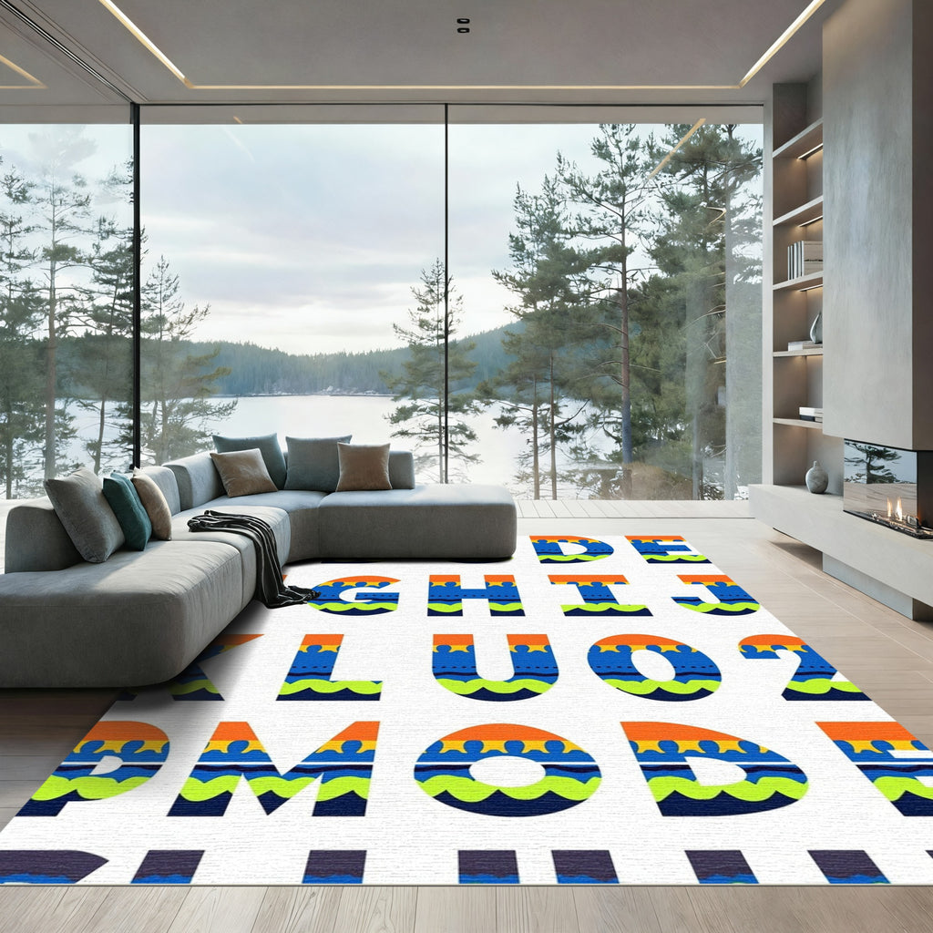 Orange Blue Green Wave Alphabet Rug