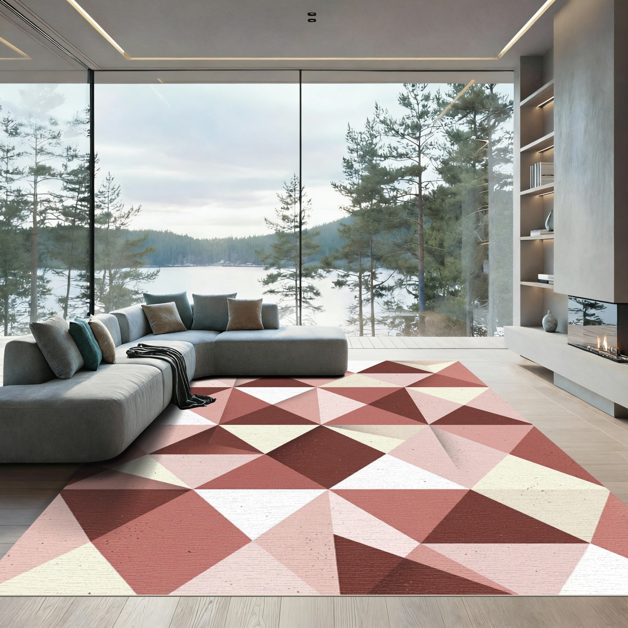 Modern Geometric Mauve and Cream Rug