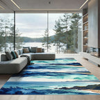 Watercolor Coastal Blue Abstract Wave Imagery Rug