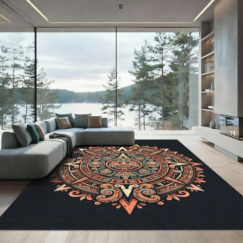 Aztec Sun Calendar Circular Medallion Rug