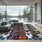 Eclectic Teal Orange Paisley Cloud Strips Rug