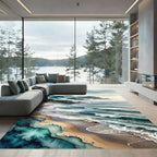 Misty Coastal Mountain Shore Watercolor Rug