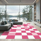 Modern Pink and White Geometric Checkerboard Rug