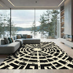 Circular Black and Cream Urban Maze Rug