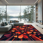 Radiant Crimson Heartburst Abstract Art Rug