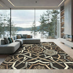 Intricate Bronze Geometric Star Medallion Rug