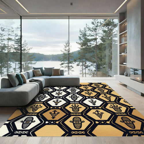 Black and Gold Geometric Ancestral Totem Rug