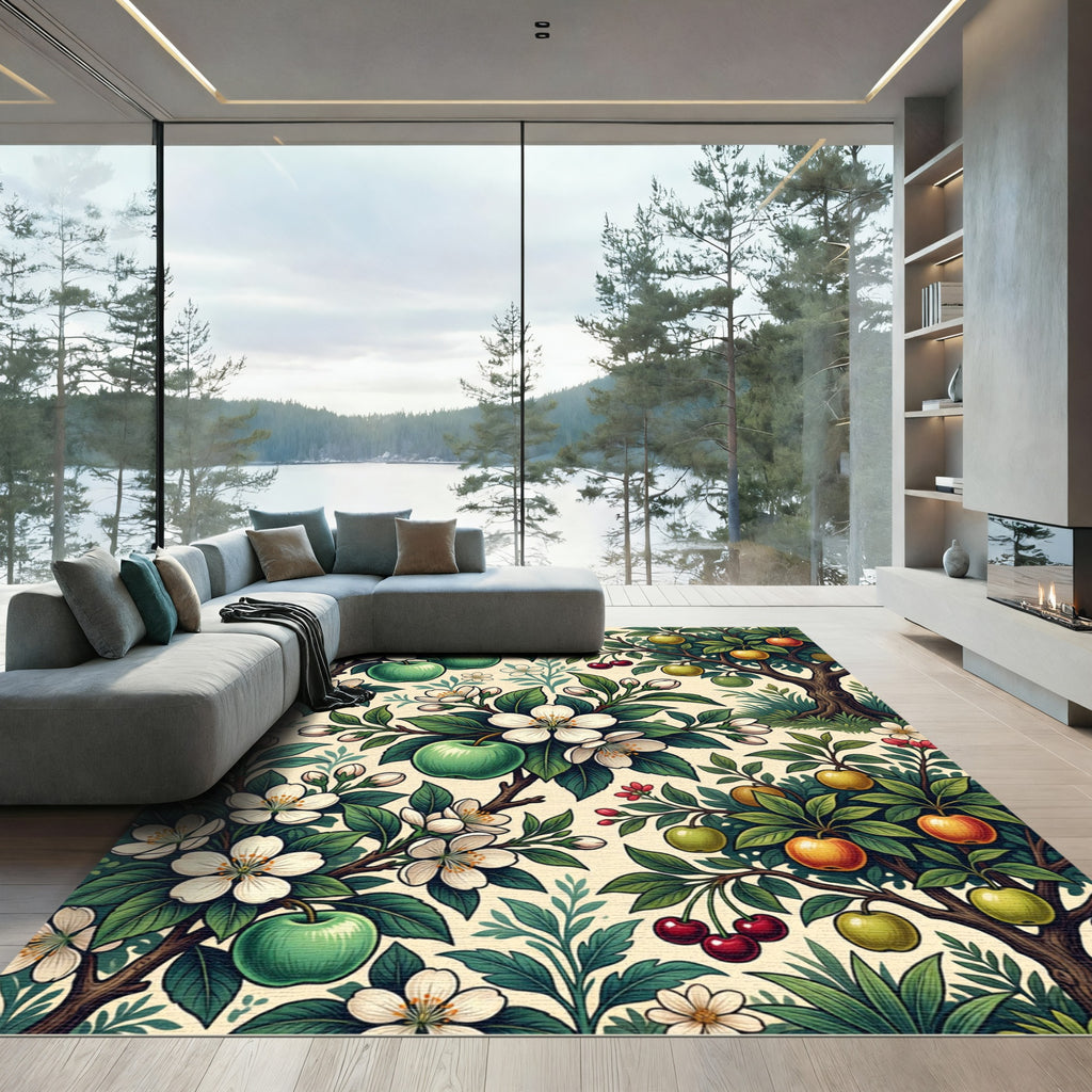 Green Apple Cherry Blossom Orchard Rug