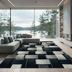 Monochrome Interwoven Black and Gray Woven Rug
