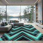 Modern Teal Iridescent Chevron Geometric Rug