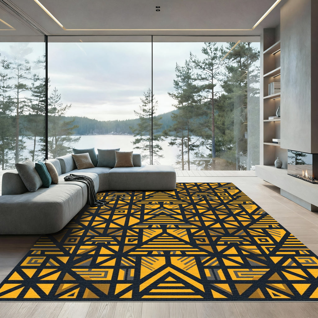 Bold Yellow Geometric Triangles Composition Rug