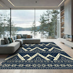 Nordic Cream Peak Geometric Navy Area Rug