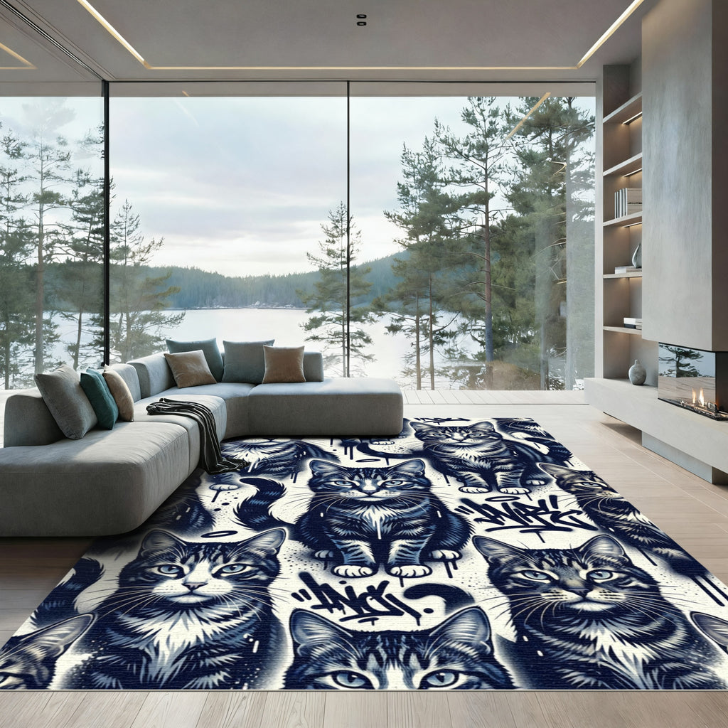Street Art Tabby Cat Graffiti Illustration Rug
