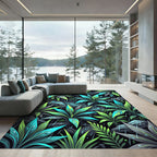 Lush Neon Tropical Rain Forest Leaf Rug