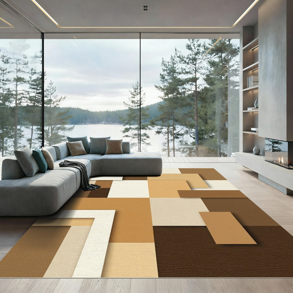 Earthy Tones Geometric Layered Squares Rug
