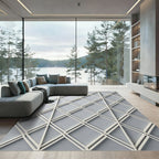 Minimalist Cream and Slate Lattice Rug
