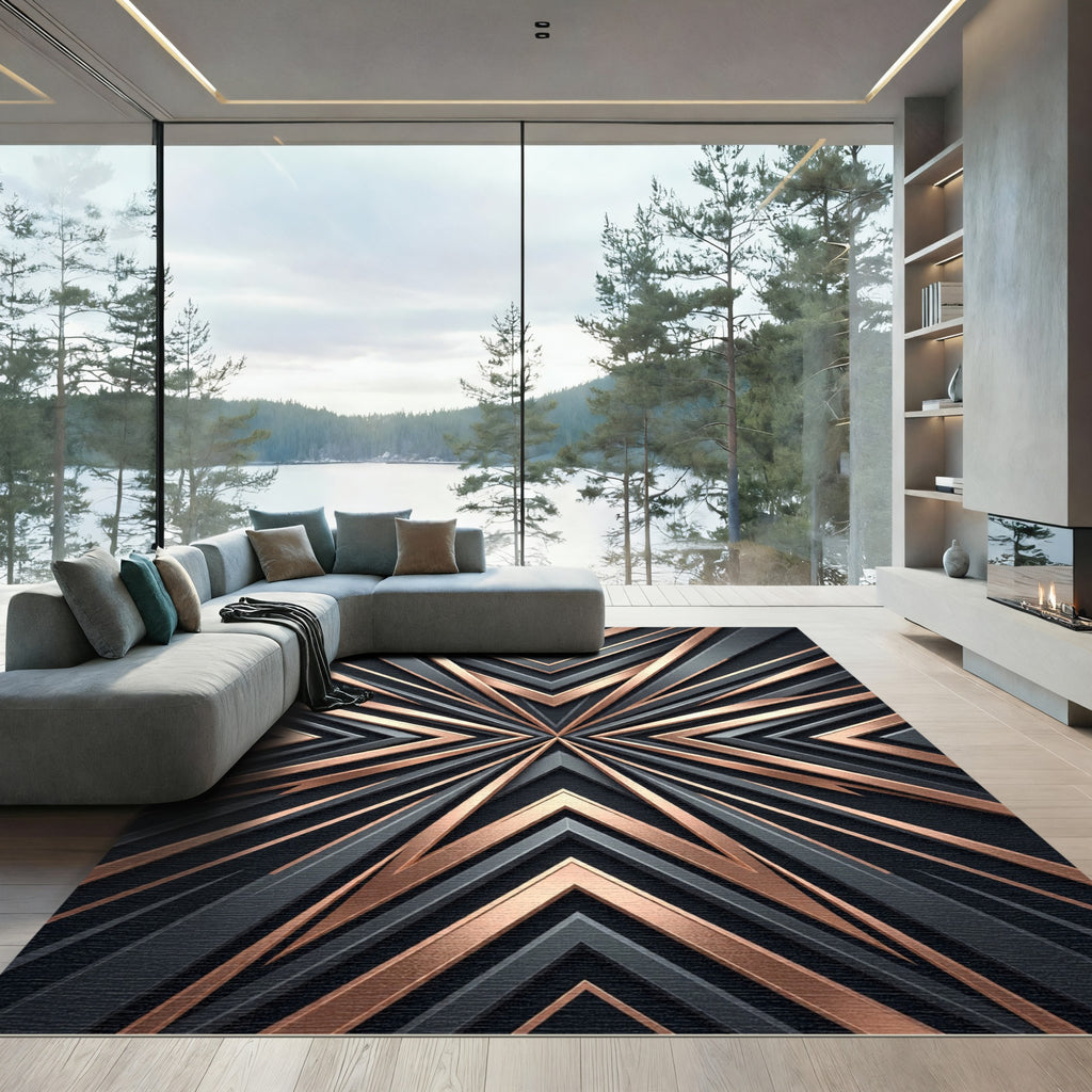 Modern Geometric Copper Slate Angular Rug