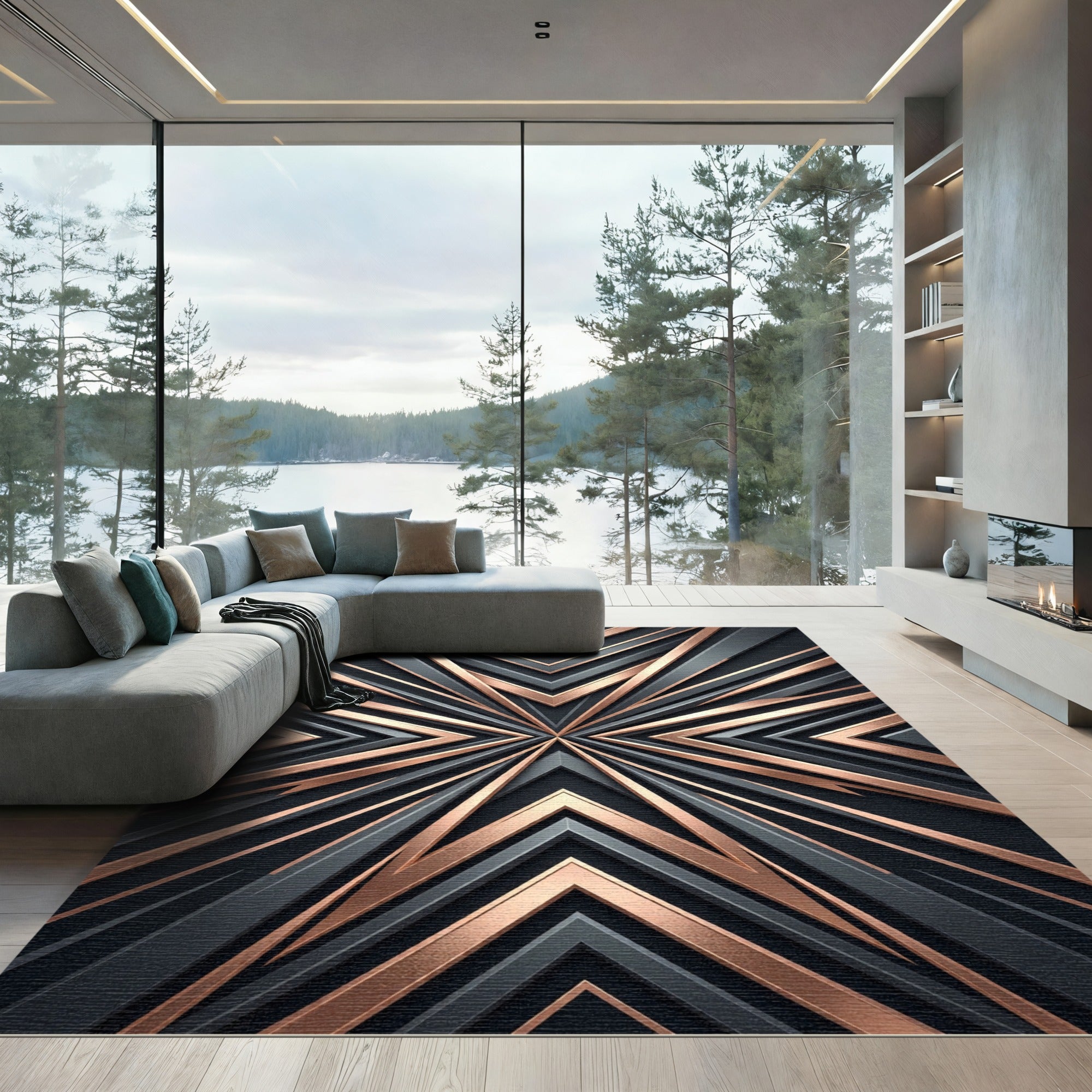 Modern Geometric Copper Slate Angular Rug
