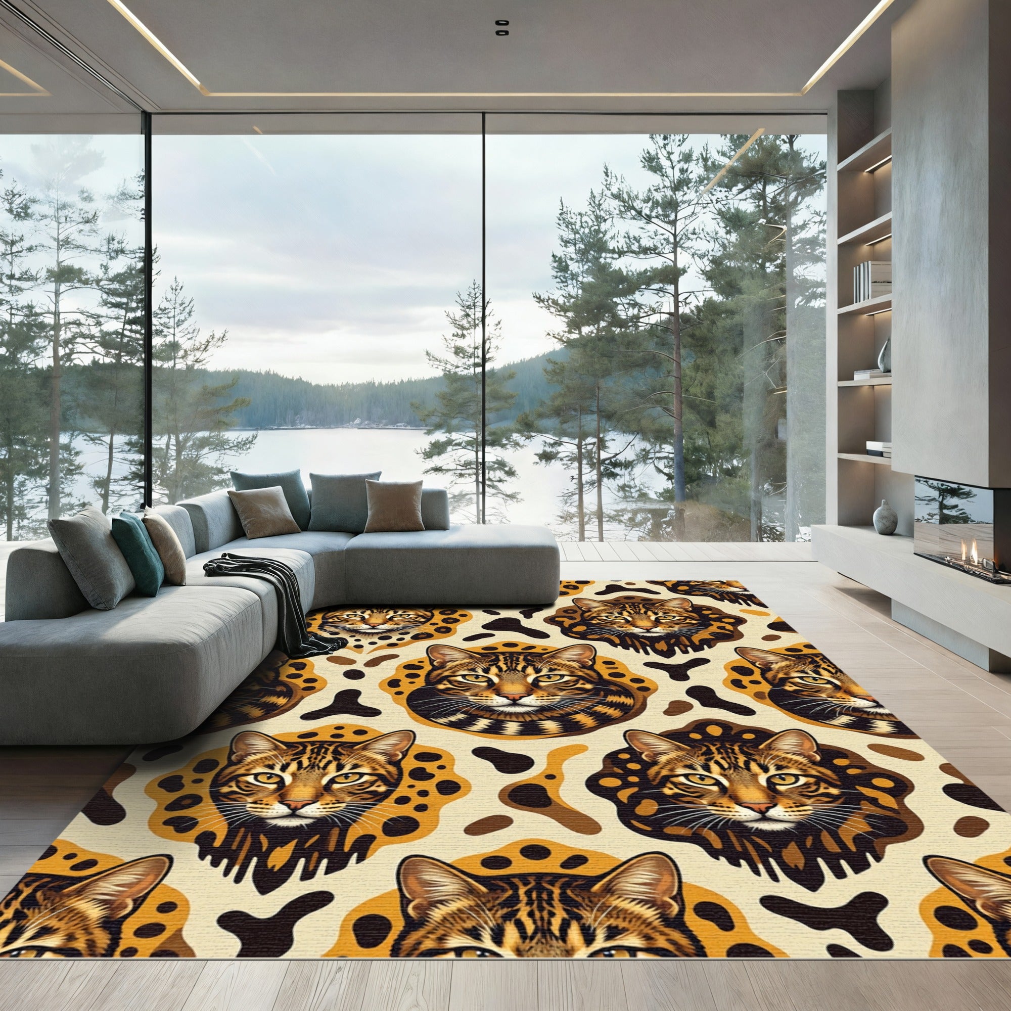 Safari Cat Face Animal Print Rug