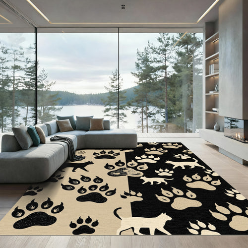 Black and Beige Cat Paw Art Rug