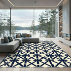 Navy Geometric Cross Grid Rug