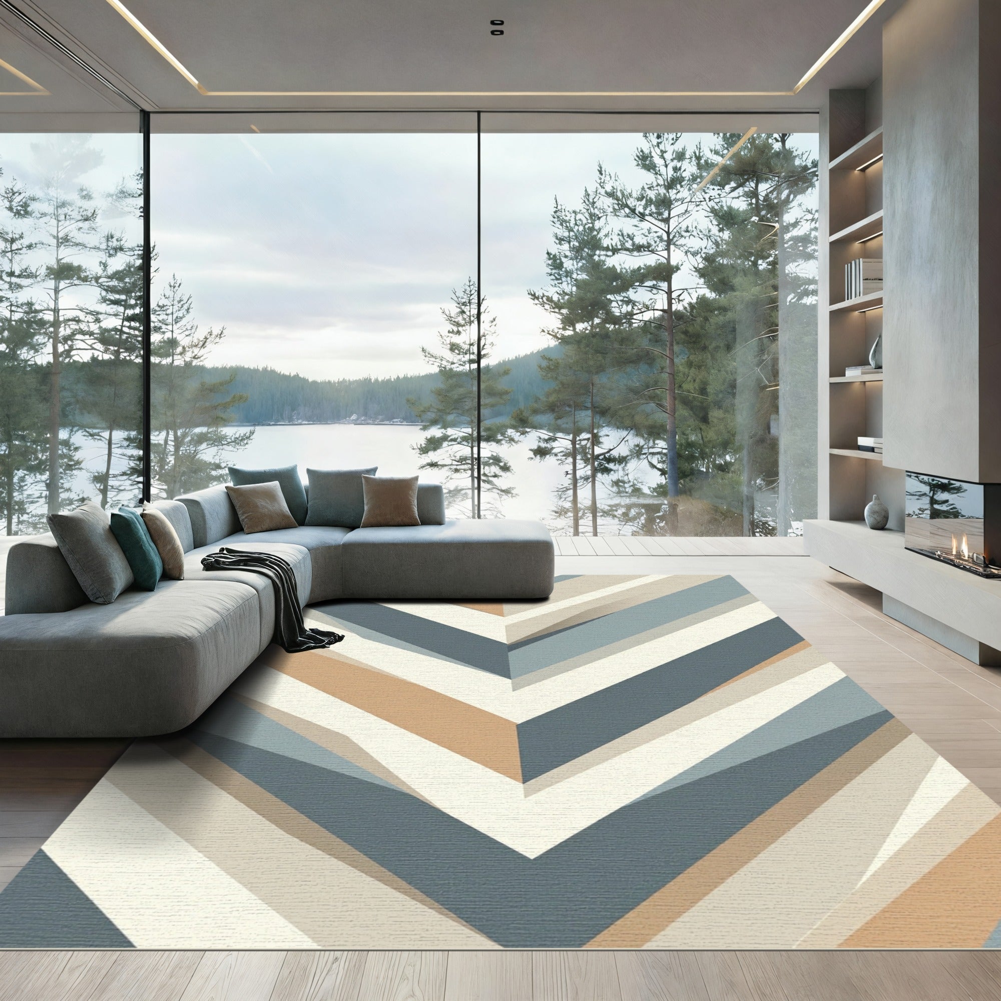 Modern Angular Chevron Geometric Earth Tones Rug