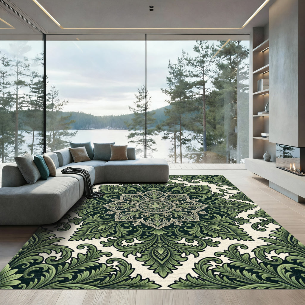 Deep Green Acanthus Leaf Medallion Rug