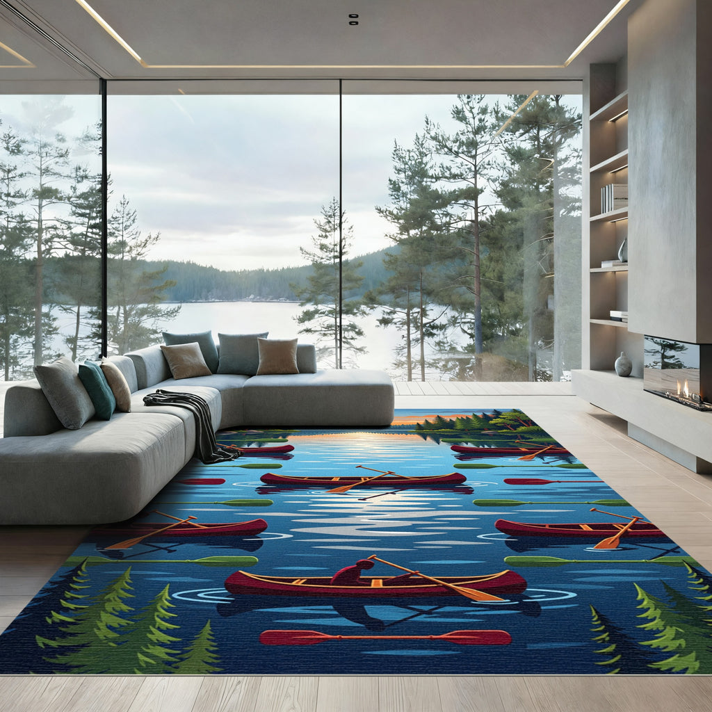 Sunset Canoe Lake Valley Scenic Landscape Rug