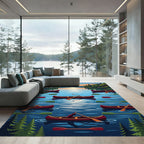 Sunset Canoe Lake Valley Scenic Landscape Rug