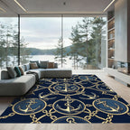 Navy Gold Nautical Anchor Chain Rug