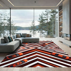 Modern Burnt Orange Geometric Chevron Abstract Rug