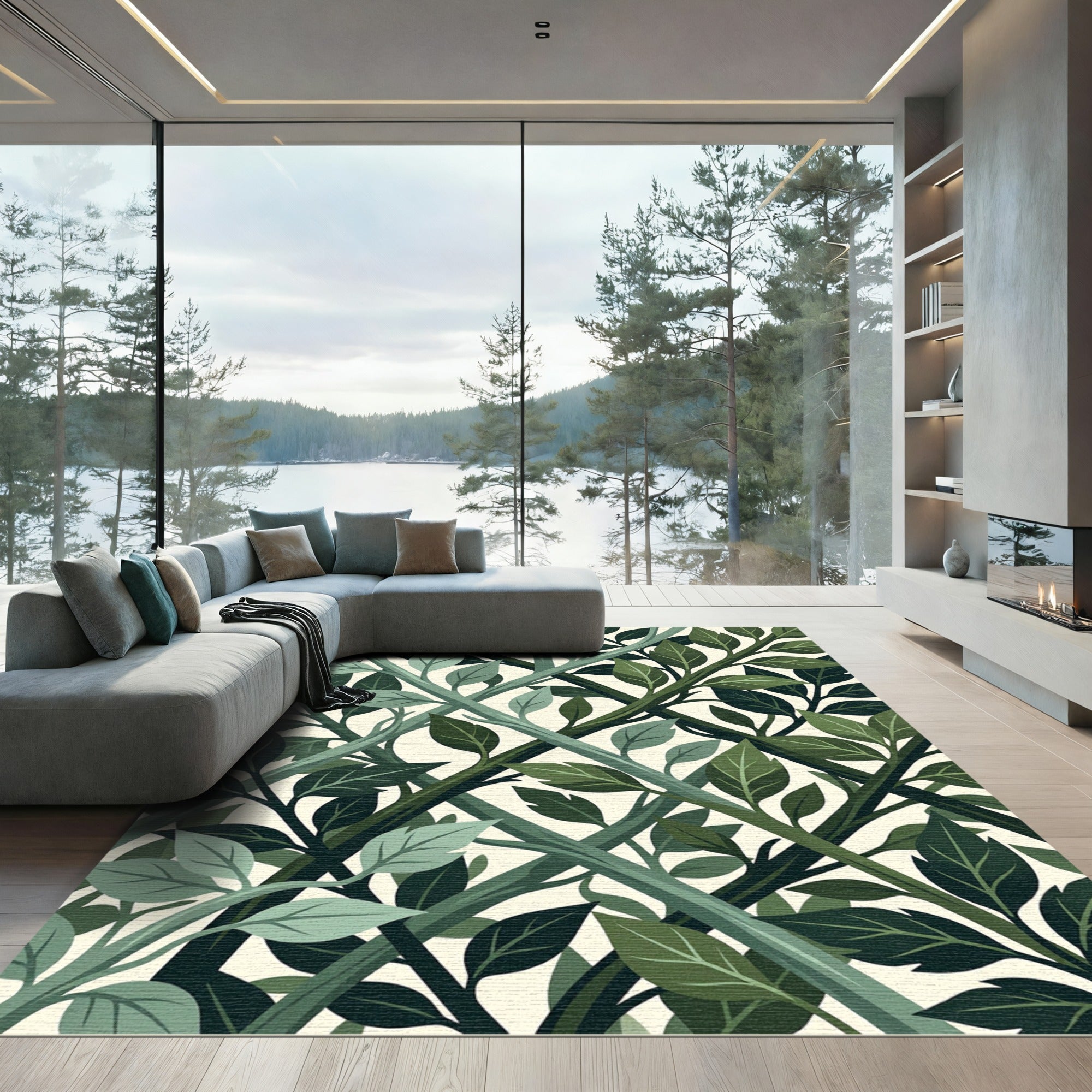 Lush Forest Green Foliage Trellis Rug