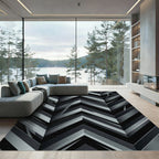 Modern Monochromatic Geometric Chevron Layered Rug