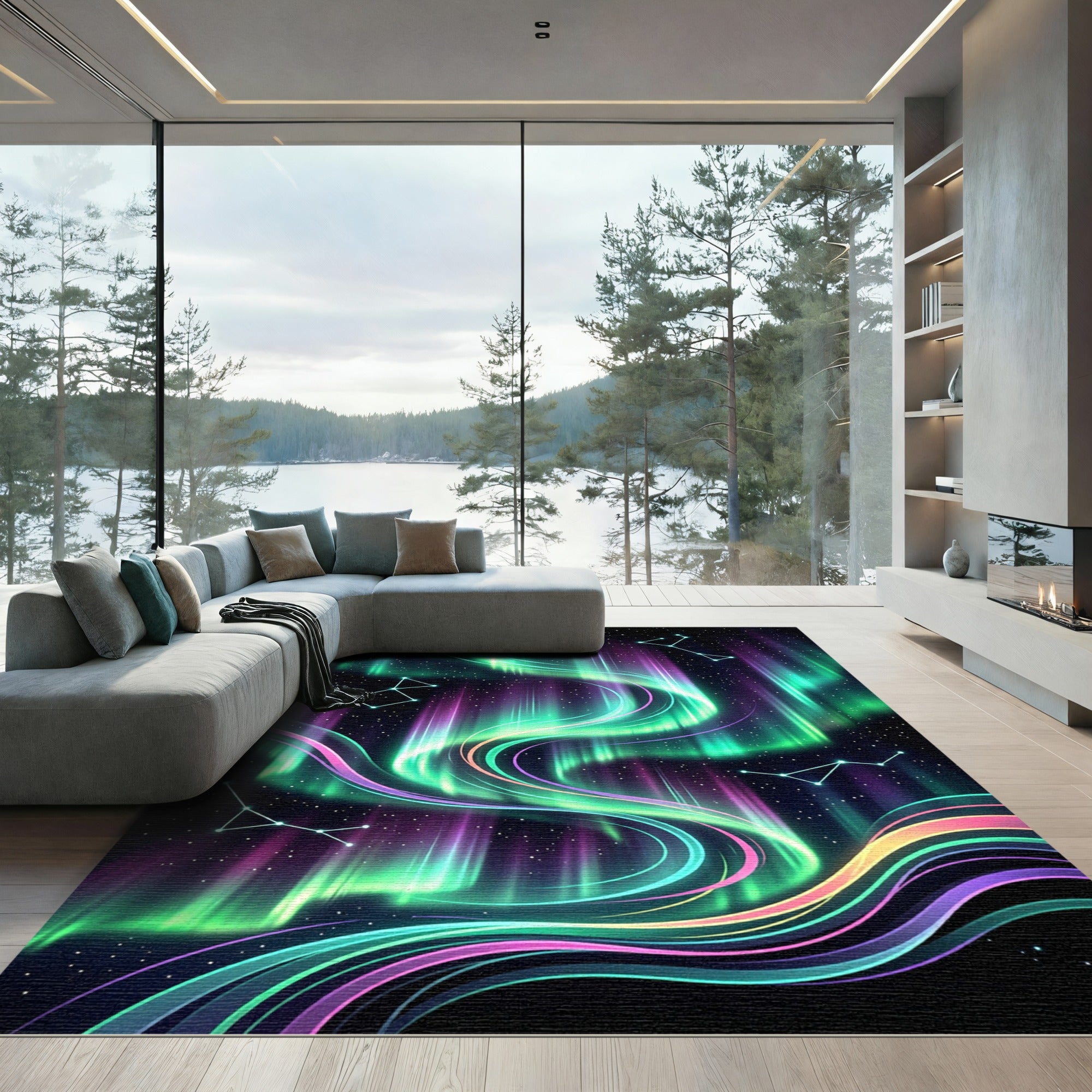 Aurora Borealis Constellation Swirl Rug