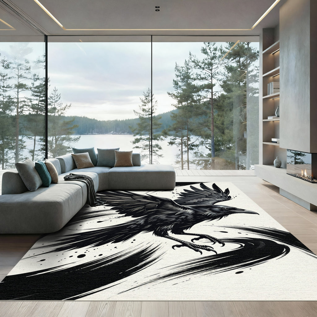 Bold Black Raven Winged Stroke Rug