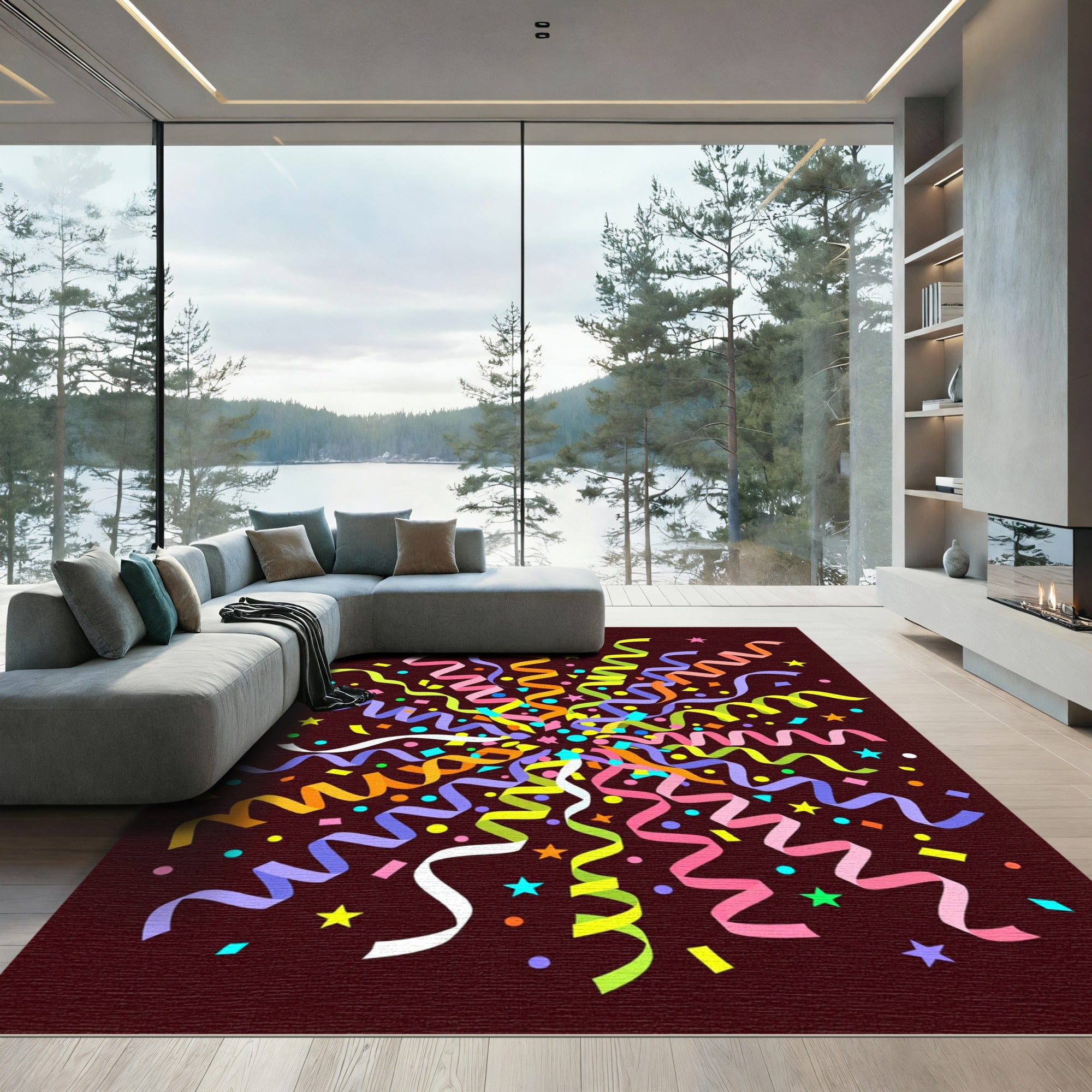 Bright Confetti Streamer Celebration Rug