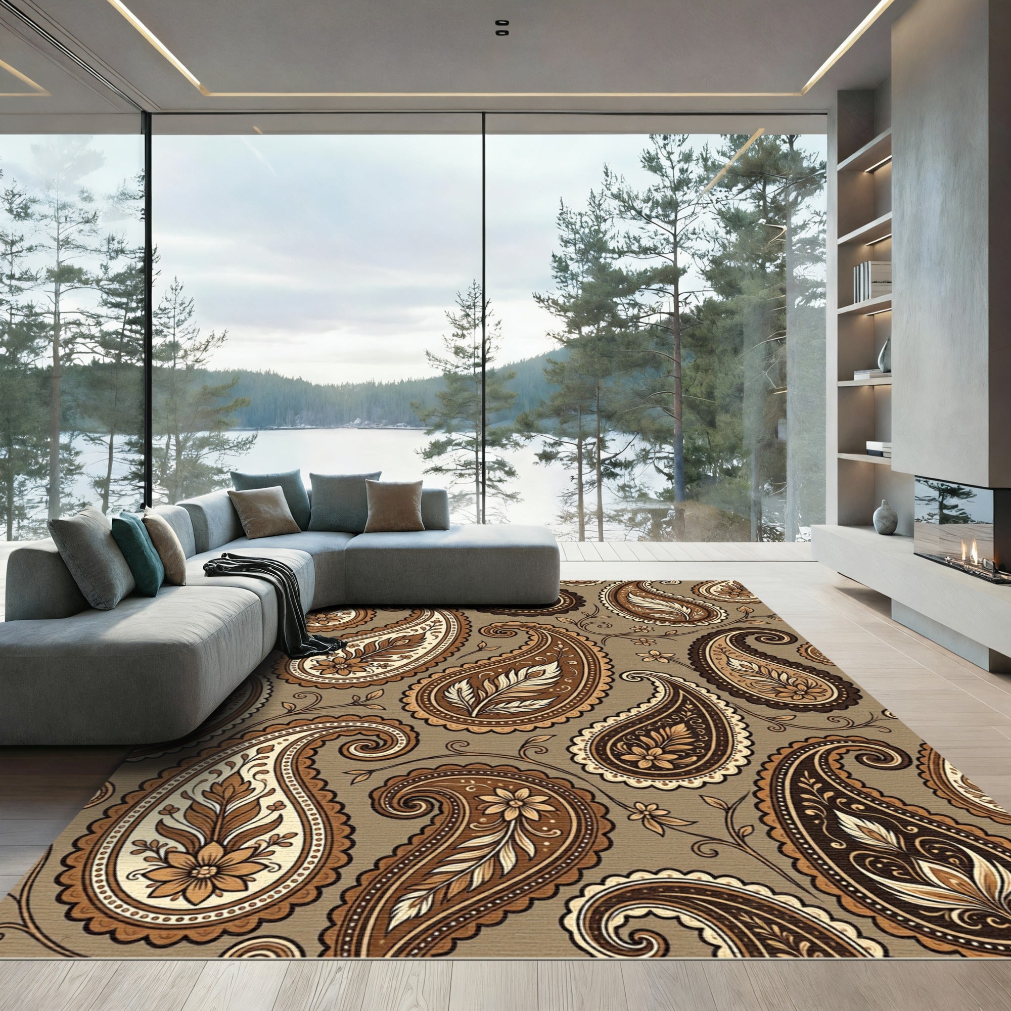Elegant Chocolate Brown Paisley Floral Rug