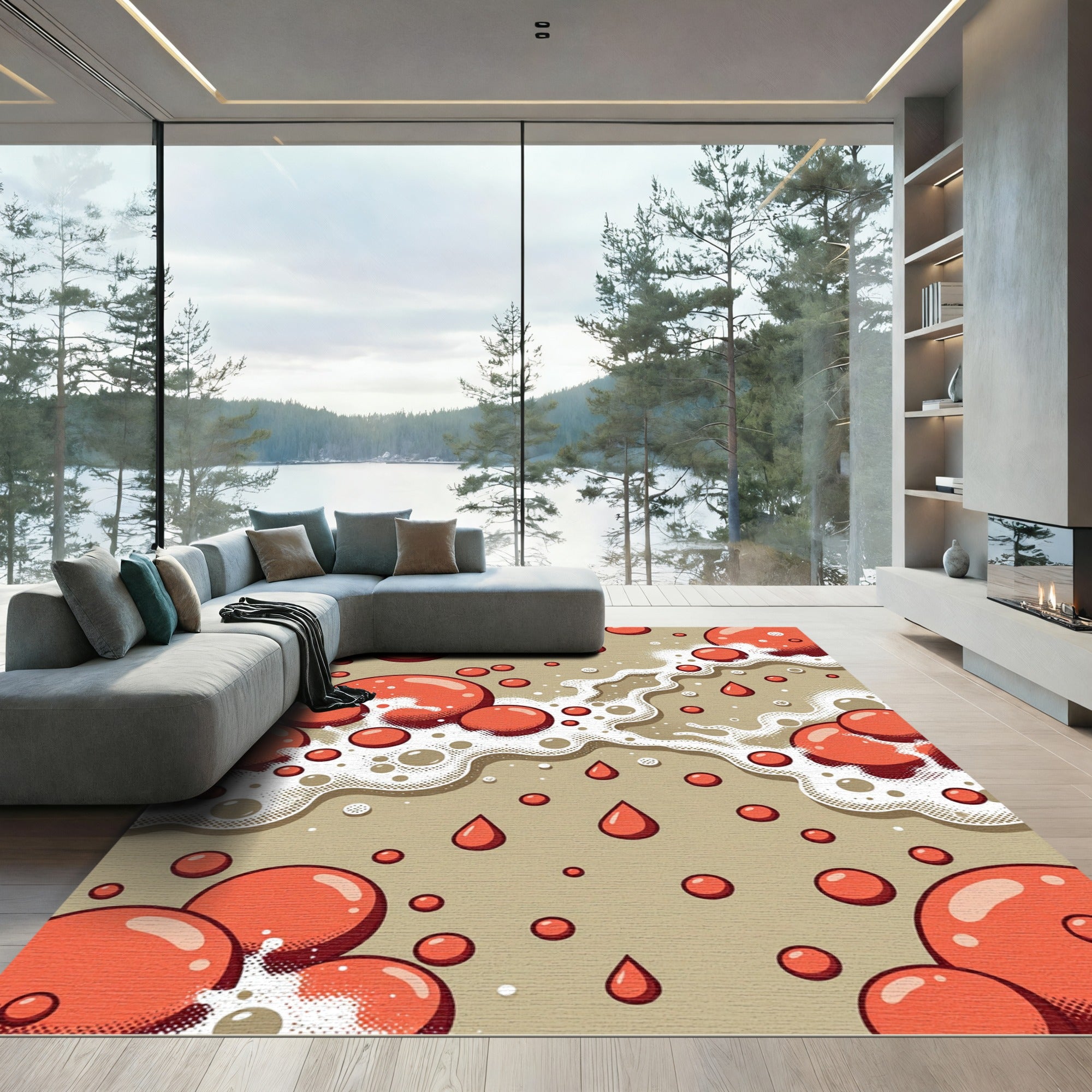 Playful Coral Bubble Pop Abstract Art Rug