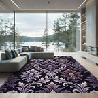 Ornate Lavender Gray Damask Floral Rug