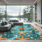 Whimsical Turquoise Seahorse Starfish Ocean Texture Rug