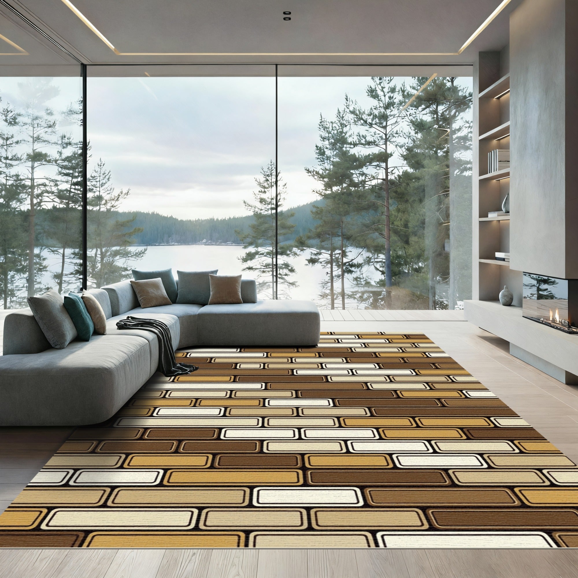 Modern Abstract Earthy Toned Brick Collage Rug