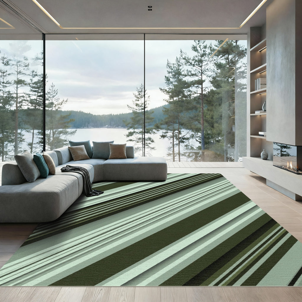 Olive and Sage Diagonal Stripe Rug