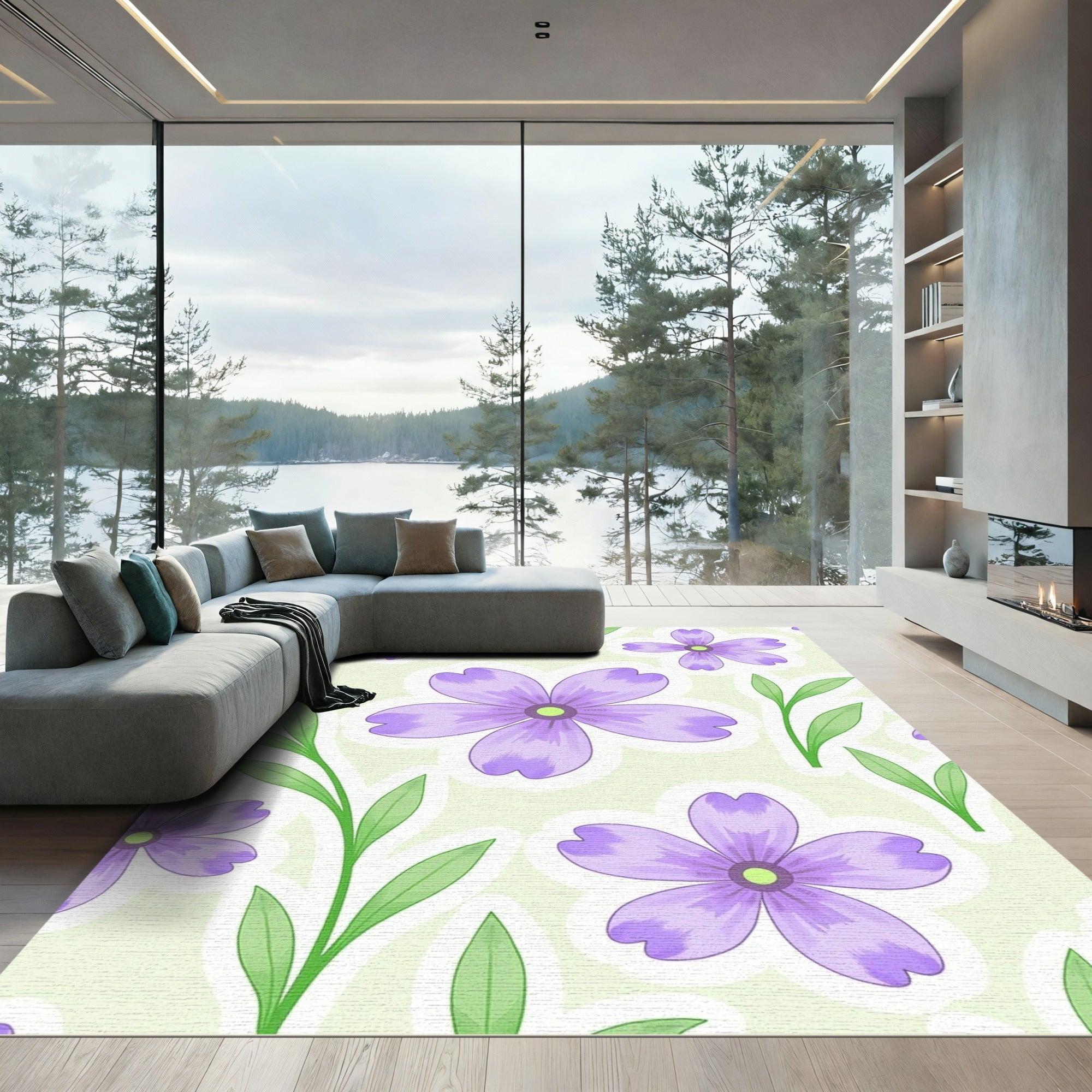 Pastel Purple Flower Stem Arrangement Rug
