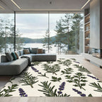 Green Herb Sprigs Lavender Botanical Rug