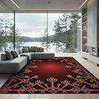 Ornate Copper Keys Bordered Red Rug