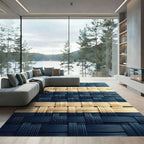 Blue and Cream Woven Geometric Lattice Rug
