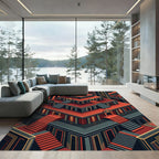 Red Art Deco Geometric Architecture Rug