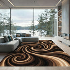 Earthy Brown Cream Abstract Liquid Swirl Rug