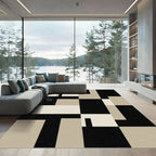 Minimalist Black and Beige Geometric Block Rug